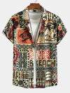 Palm Tree Turtle Ethnic Geometry Print Button Up Shirt & Swim Shorts